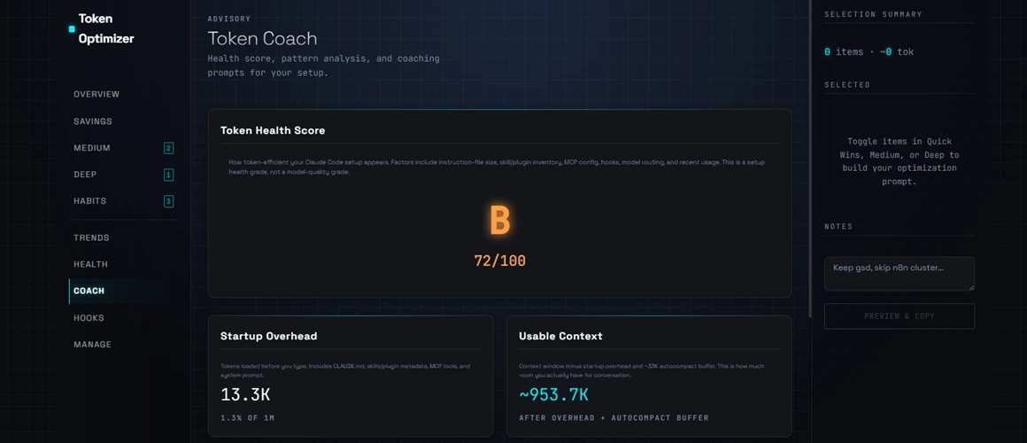 tocken-optimizer dasnboard